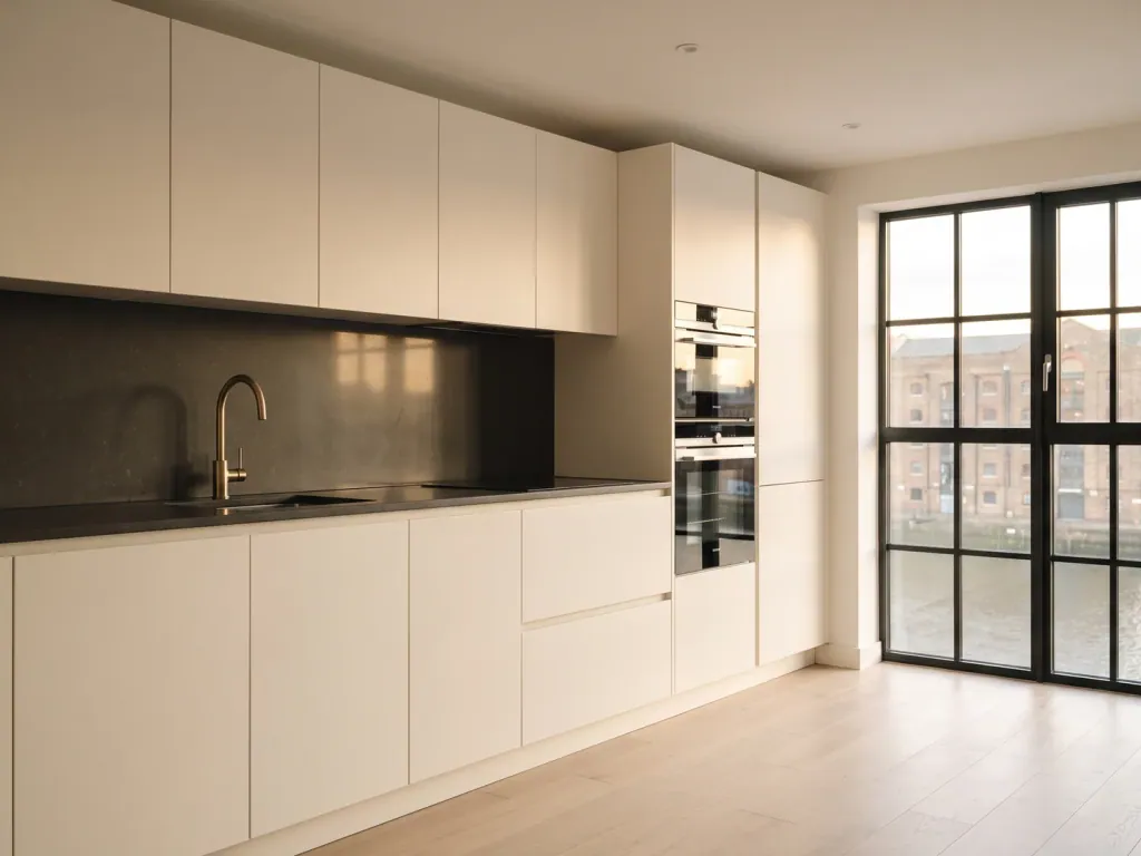 A spotless Canary Wharf kitchen after professional end of tenancy cleaning